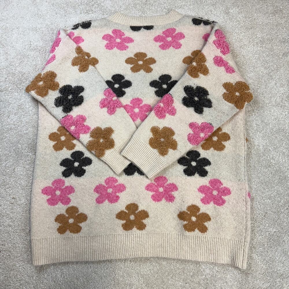 Hayden Los Angeles Fuzzy Textured Floral Relaxed Sweater Cardigan Size 1XL - Picture 2 of 5